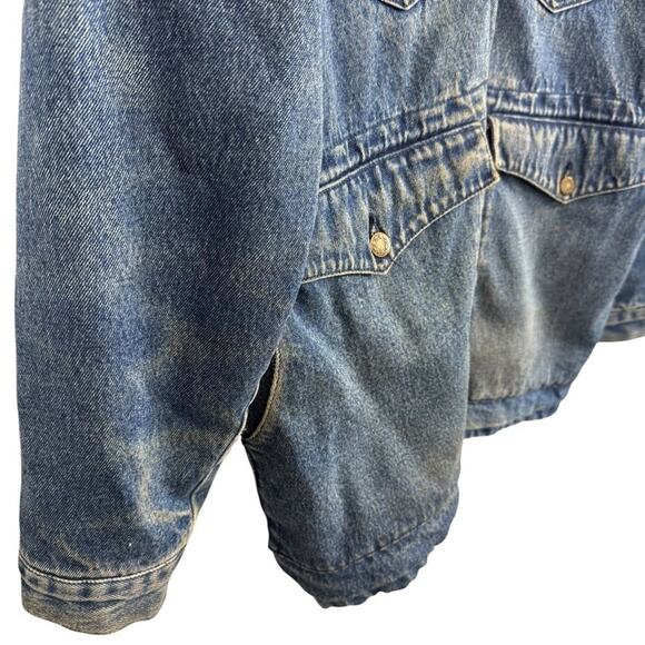 Most Wanted 100% Cotton Denim Leather Collar Barn Chore Field Jacket Coat sz L - Picture 2 of 16